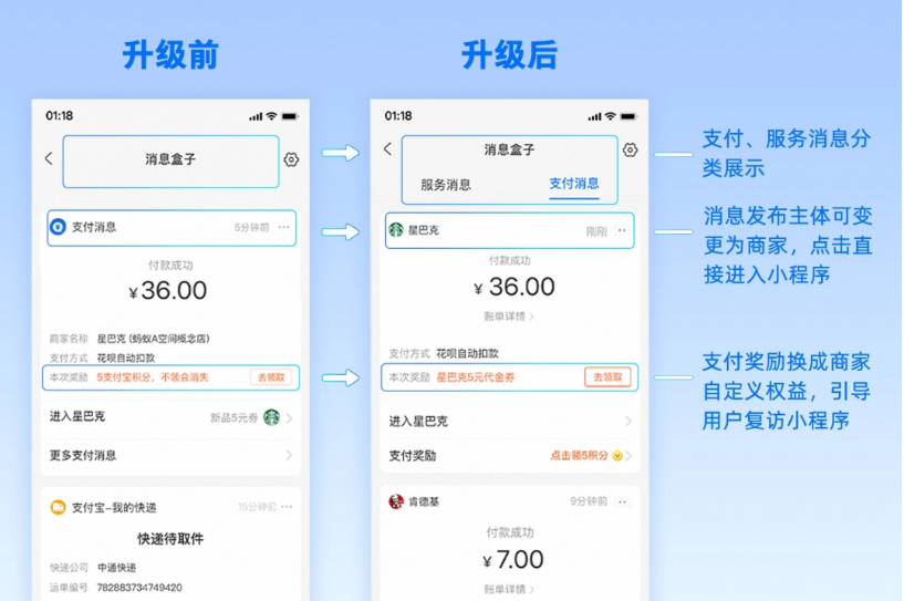 支付寶 App 首頁消息盒子開放升級，可分類查看支付、服務(wù)消息